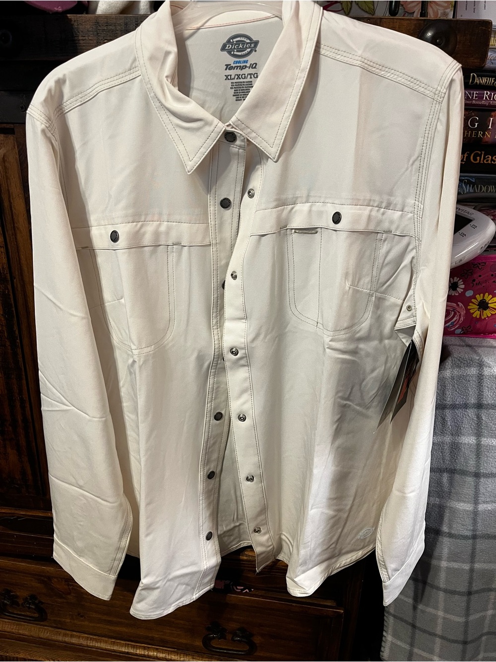 Dickies Cream Long-Sleeve Snap Front Work Shirt